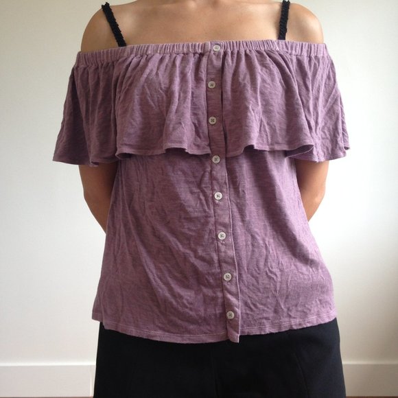 American Eagle - Purple Off The Shoulder Top - Picture 2 of 14